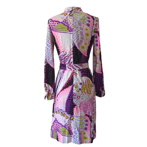 Vintage 1970s Dress Womens Purple Pink MCM Hippie Psychedelic Retro Anika XS/S - Picture 4 of 16